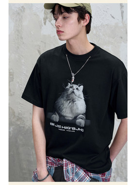 陈赫同款BJHG不计后果小猫T恤短袖男款夏季新款潮牌速干 干情侣T