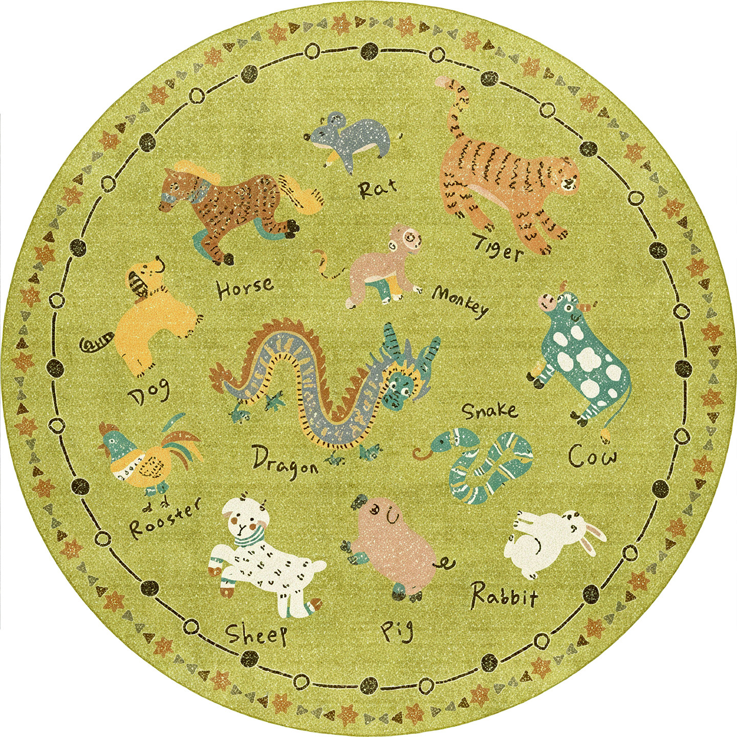 中国民族风生肖圆形地毯可机洗