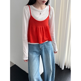 叠穿两件套ss994 羊毛吊带背心女2026春季 鹿西 韩系温柔天丝打底