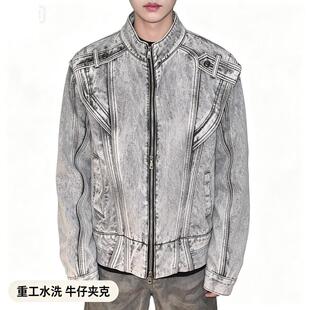 美式复古情侣装重工水洗牛仔外套男女韩版bf宽松帅气夹克休闲