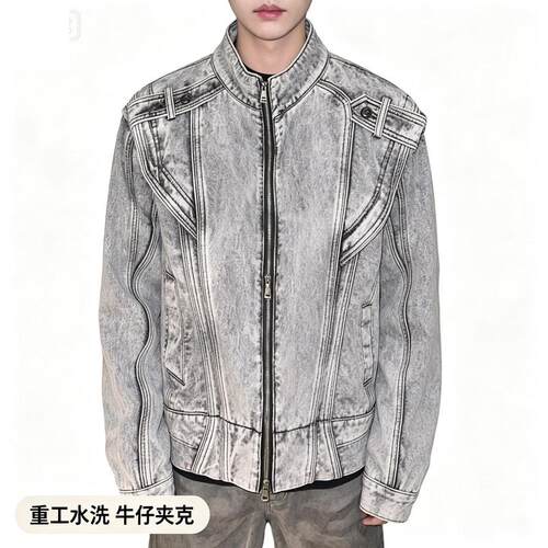 美式复古情侣装重工水洗牛仔外套男女韩版bf宽松帅气夹克休闲