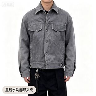 长耳定光16OZ碧纹国潮水洗重磅帆布廓形宽松夹克牛仔外套男女款