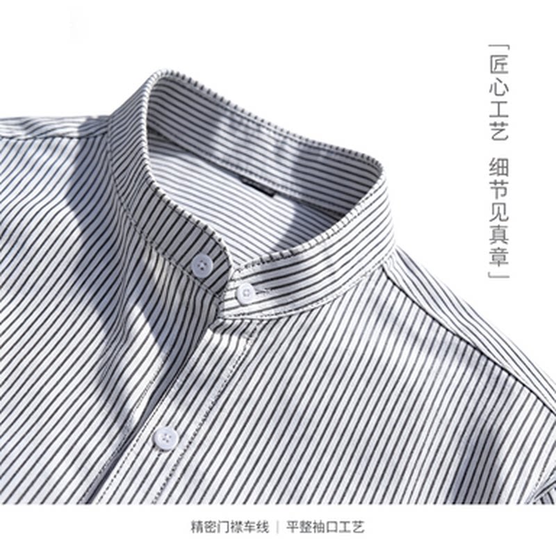 美式日系复古黑白条纹男款衬衫高级春秋打底宽松长袖休闲衬衣外套图片