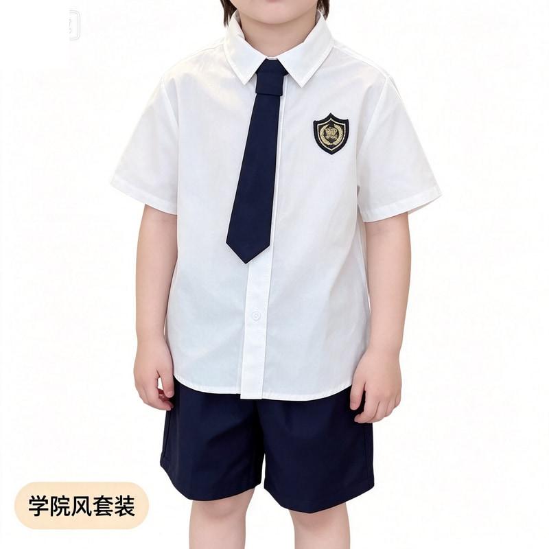男童装学院风夏季短袖衬衫套装JK制服两件套幼儿园毕业照演出礼服图片