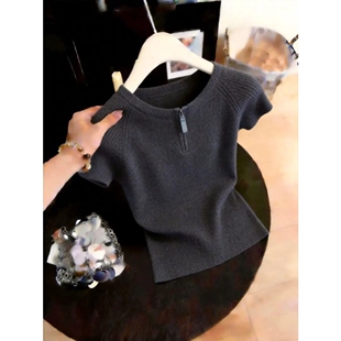 韩版 新款 时尚 气质上衣女装 超火减龄百搭洋气短袖 爆款 针织T恤夏季