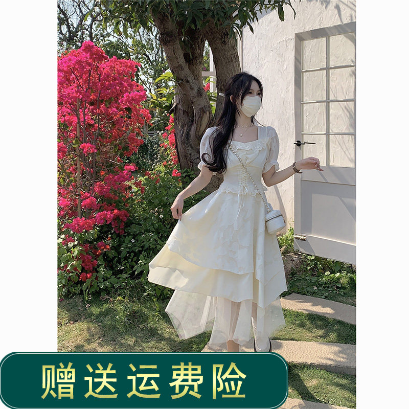 法式白色连衣裙女夏季小
