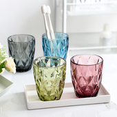 简约北欧酒店宾馆漱口杯家用情侣洗漱杯套装 彩色玻璃水杯牙刷杯