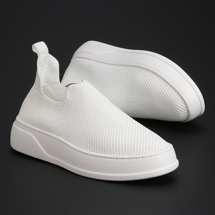 时尚 男休闲鞋 夏季 厚底懒人一脚蹬休闲风小白鞋 透气飞织网布鞋 新款
