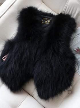 狐狸毛马夹真皮草女士短款显瘦貉子毛背心坎肩秋冬小马甲反季促销