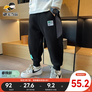 韩版 子加绒一体绒2022秋冬款 中大童运动裤 儿童卫裤 男童裤 宽松冬季