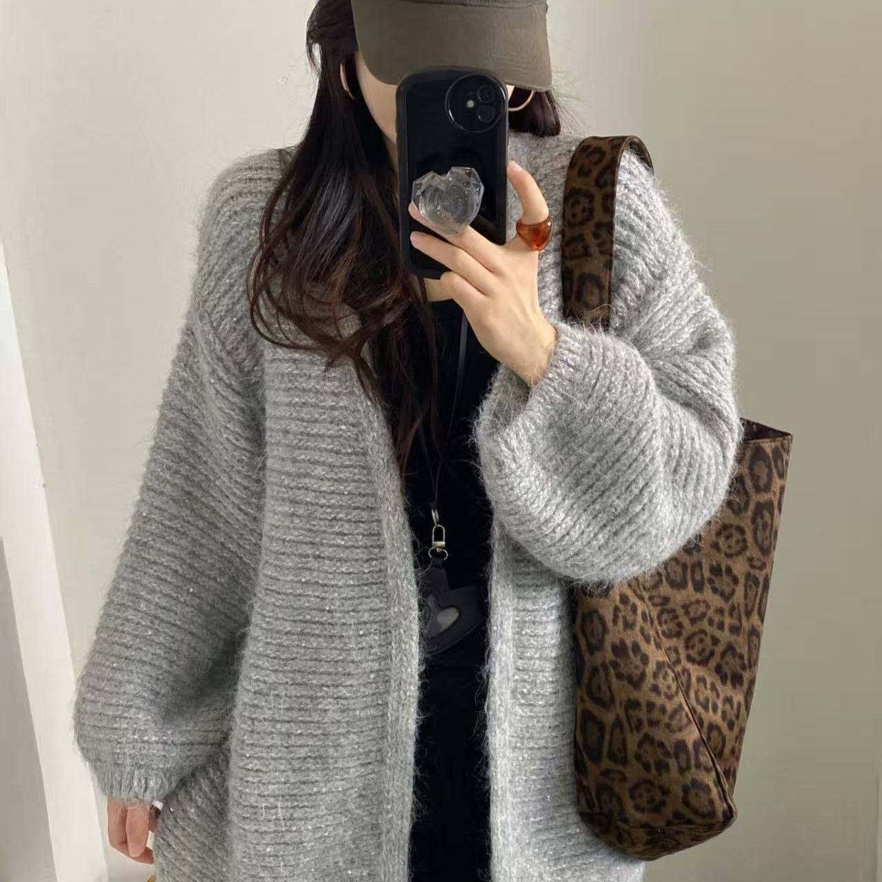 韩版慵懒风宽松针织开衫女秋季新款高级感百搭软糯坑条毛衣外套潮