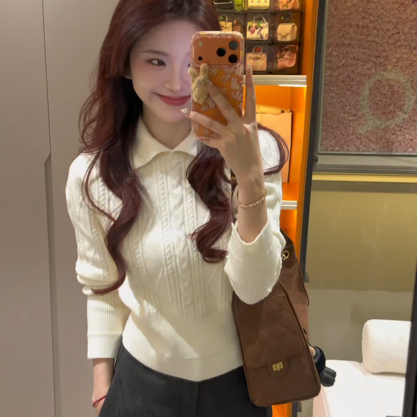 翻领polo领麻花套头毛衣女秋冬高级感可外穿内搭收腰修身针织上衣