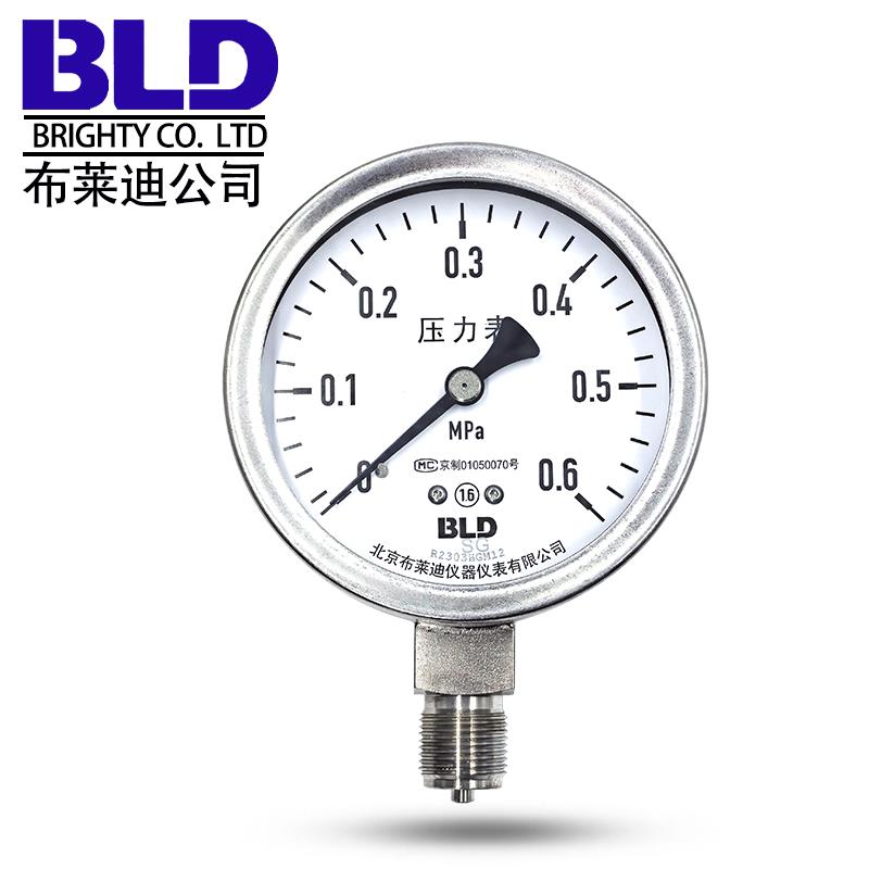 YTH100北京布莱迪不锈钢压力表径向全钢1.6级耐高温高压真空负压