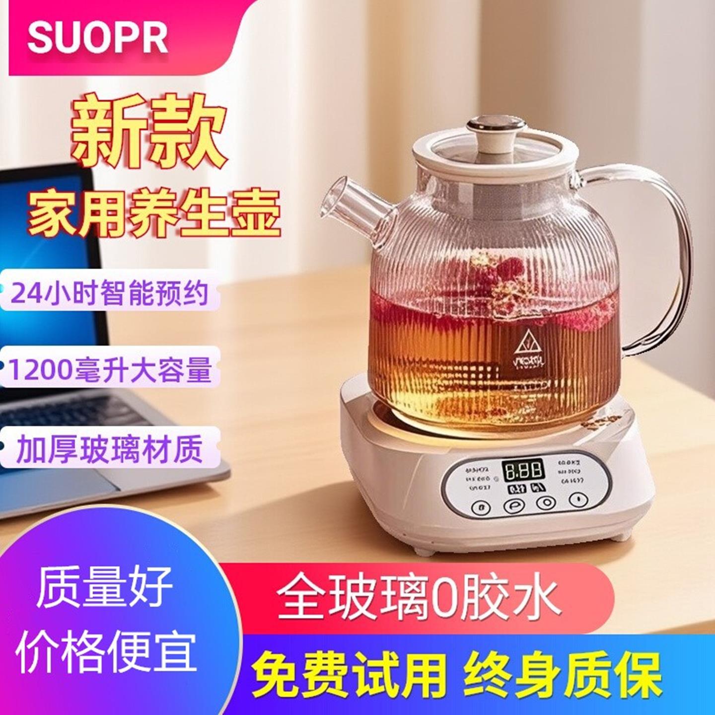 2025新款全玻璃养生壶小型多功能炖煮一体煮茶壶办公室家用烧水壶