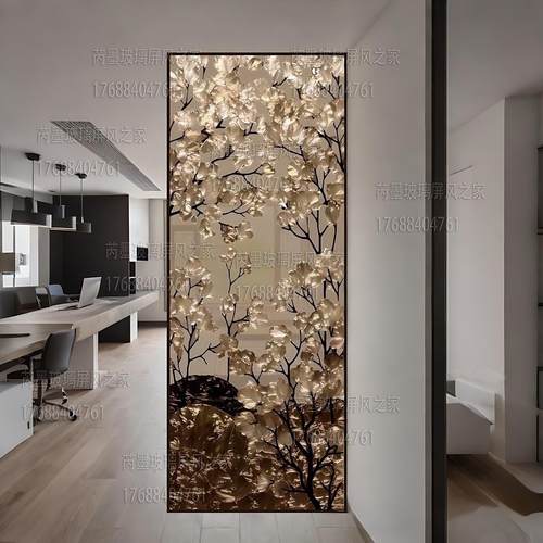 掐丝珐琅彩轻奢高档艺术玻璃别墅客厅卧室屏风隔断入户玄关墙透光