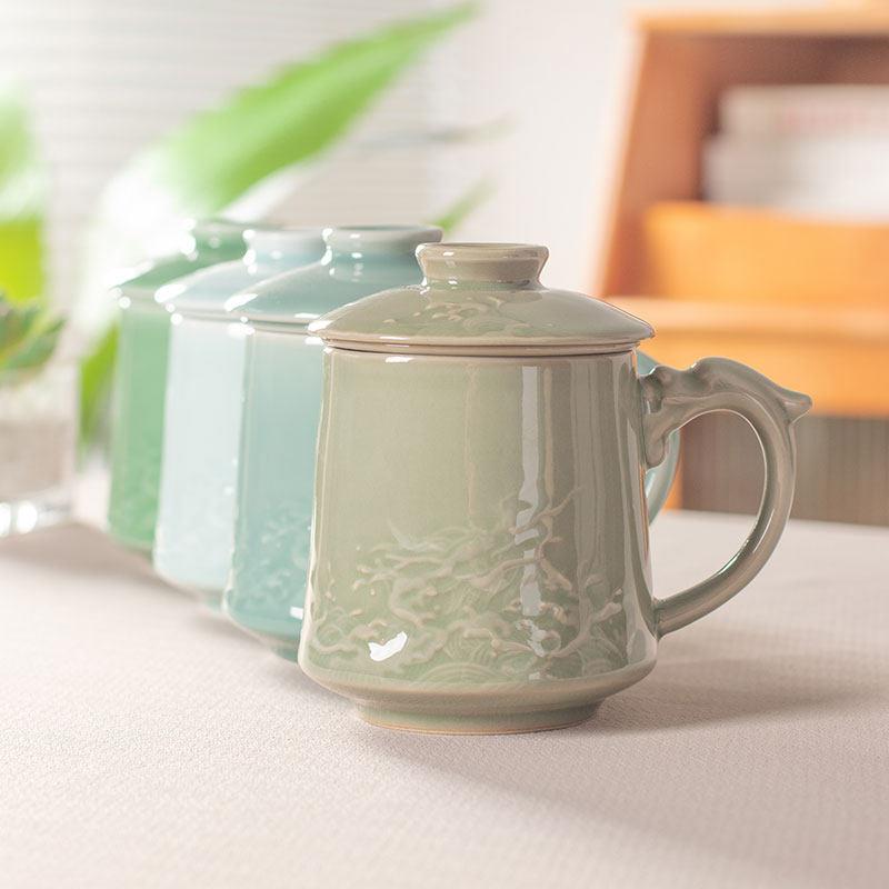 青瓷茶杯陶瓷带盖茶水分离过滤杯办公个人专用泡茶高档办公室水杯图片