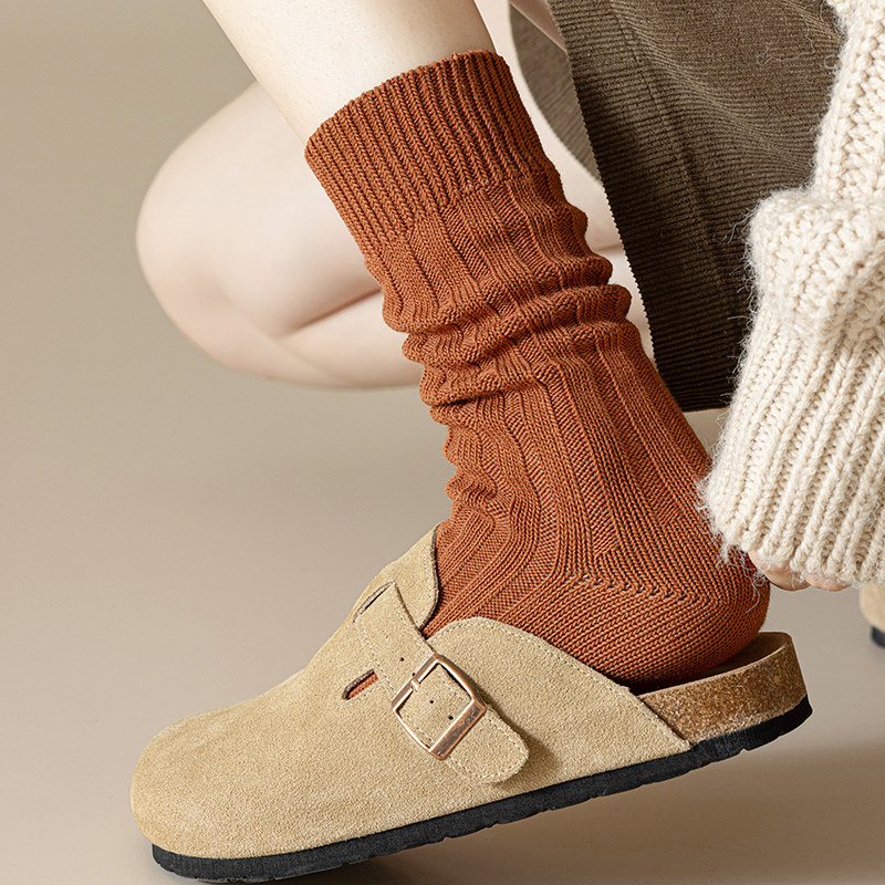 棕色袜子女纯棉中筒袜秋冬季日系复古粗线针织高腰堆堆袜长筒长袜,女士内衣/男士内衣/家居服,中筒袜,淘宝优惠券,粉丝福利购,淘宝优惠卷