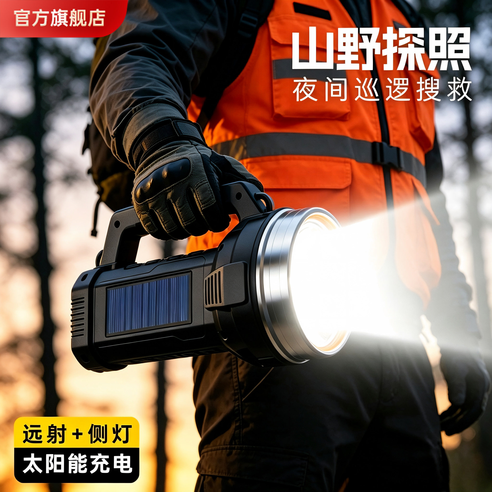 强光远射太阳能充电手电筒手提灯