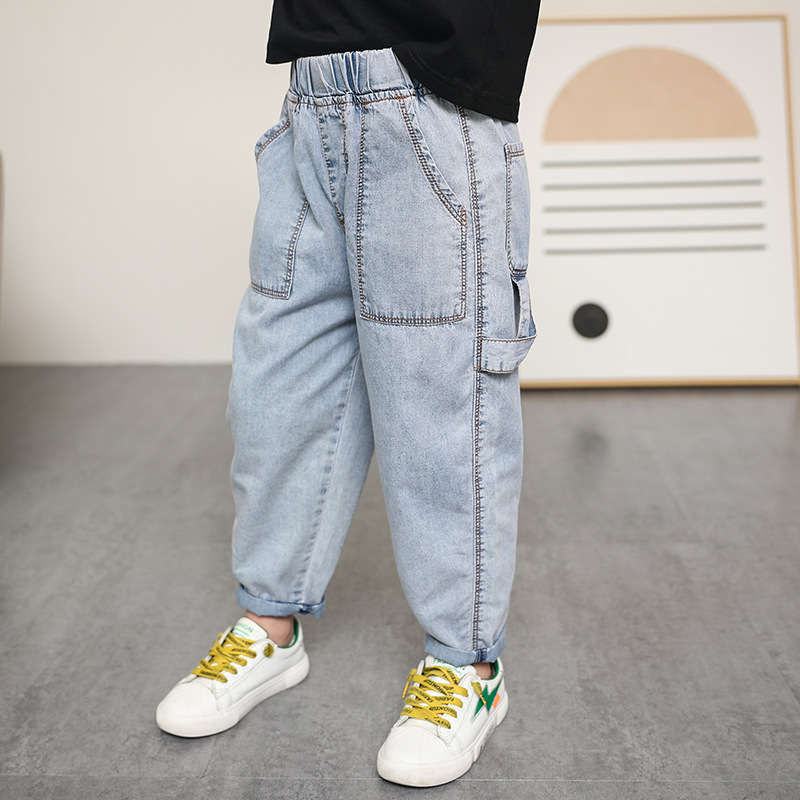 男童裤子春夏薄款儿童牛仔裤纯棉男孩软牛仔长裤潮小孩中腰防蚊裤