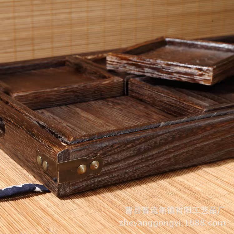 日式木制七件套茶具托盘 桐木碳烧茶盘 点心糖果托盘木托盘