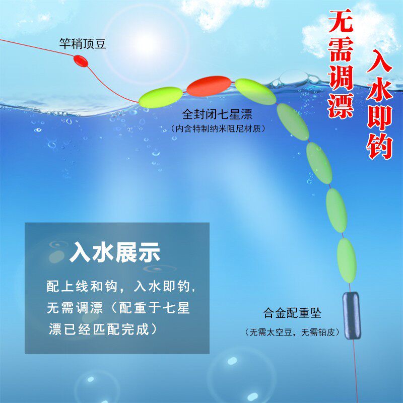 三信七星漂浮子谷麦逗钓高灵敏荧光7+2夜光圆柱形配重坠7星漂线组图片
