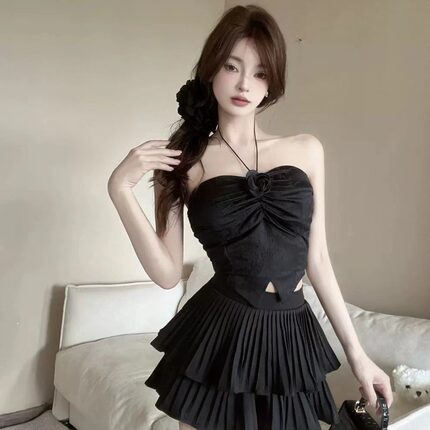 纯欲风玫瑰系带挂脖抹胸女2024春秋新款设计感内搭外穿辣妹吊带背