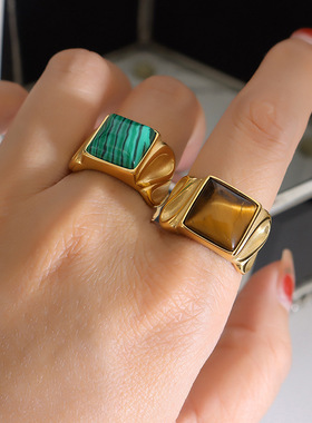 温柔气质镶嵌天然纹虎眼石指环欧美跨境热销流行手饰品男女情侣款