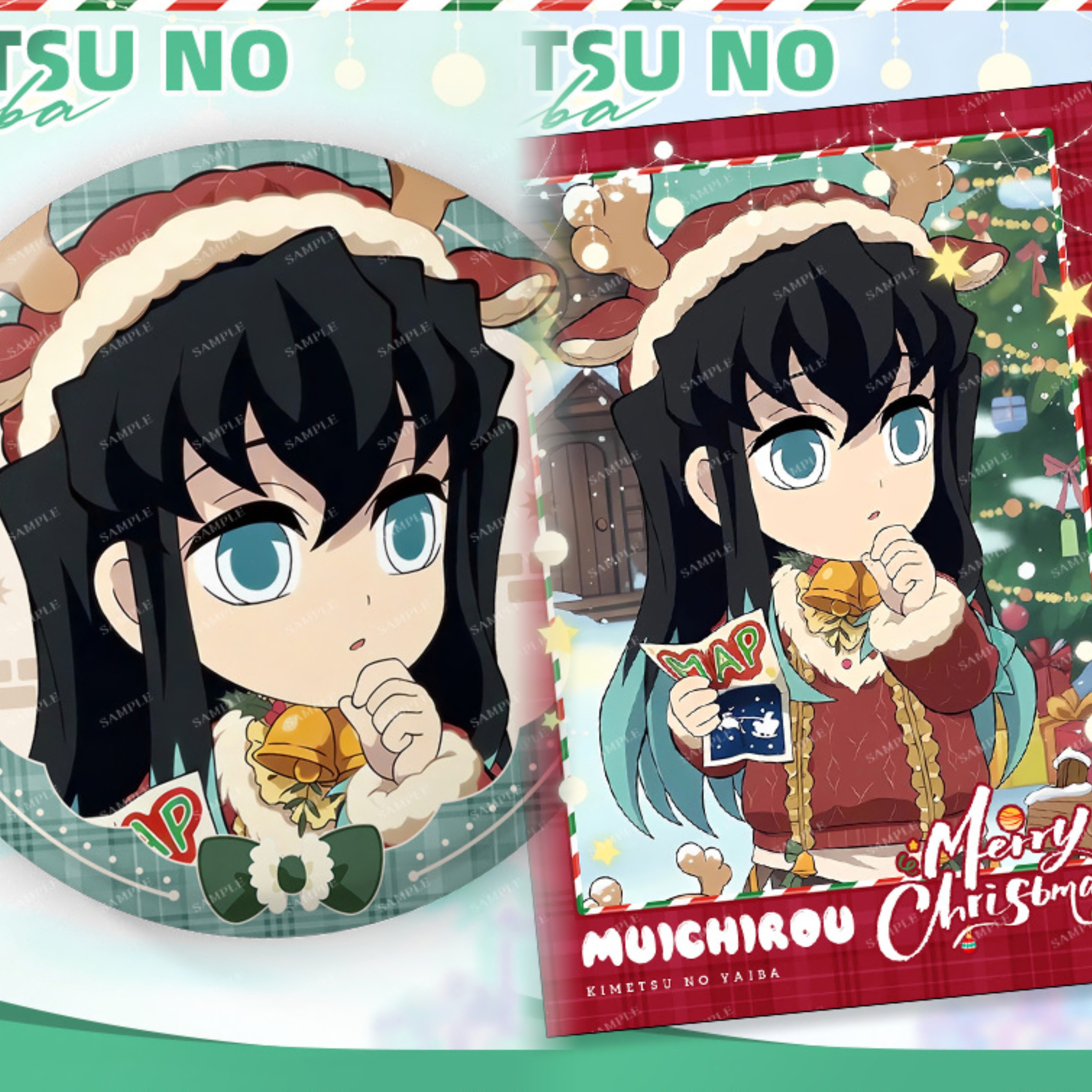 鬼灭之刃周边圣诞系列双闪吧唧徽章无一郎蝴蝶忍谷子挂饰痛包小卡