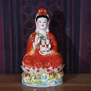 陶瓷送子观音菩萨佛像有求必应双童送子观音求子家居风水摆件