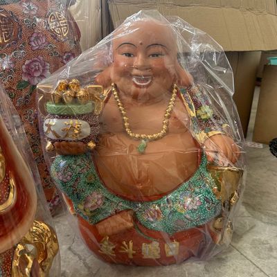 弥勒佛陶瓷彩绘佛像弥勒菩萨笑佛坐莲未来佛居家供奉佛前摆件