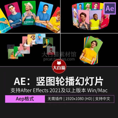 ae相册模板 人物介绍宣传视频展示动画竖屏照片轮播3D旋转AE模版