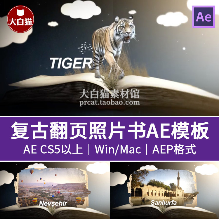 旧书本翻页立体动画视频模板 历史纪录片宣传介绍故事效果AE模板