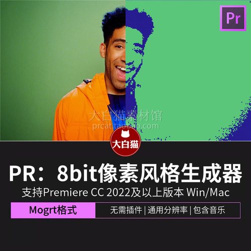 复古8bit像素风格做旧半色调数字失真生成器AE+PR马赛克效果