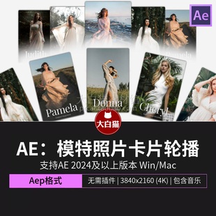 ae模板 广告风模特艺人照片竖屏艺术照卡片轮播图片展示Ae模版