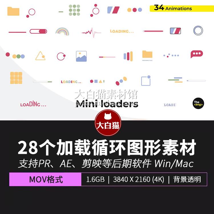 视频素材28个pr ae剪映素材图标互联网UI缓冲loading加载循环动画