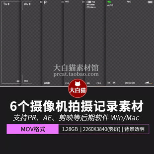 竖屏视频素材 6组复古边框dv录像机记录摄影机拍摄叠加层pr素材