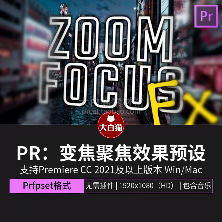 Premiere特效 12个推拉镜头模拟相机变焦聚焦效果视觉特效PR预设