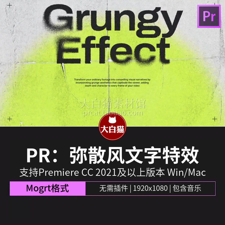 Pr文字特效 粒子噪点划痕弥散风大标题动画文字动画Pr片头模板