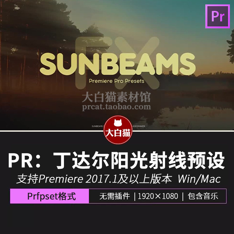 premiere阳光射线模板 丁达尔效果散射光束动画pr预设