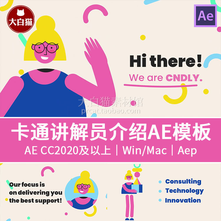 ae卡通人物模板 讲解员mg角色动画公司介绍产品展示品牌宣传场景