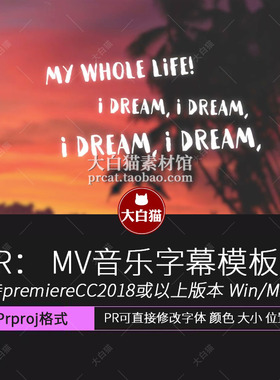 Pr字幕模板 Lyrics Video 音乐歌词文字特效淡入淡出唱词字幕模板