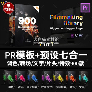 PR预设模板900款文字标题场景片头视频调色特效包装转场工具合集