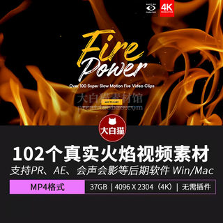 4K视频素材 102个3D真实火焰火光苗燃烧特效合成动画 fire power