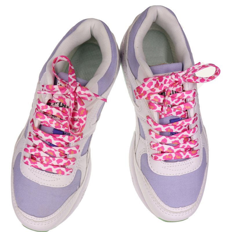 骚粉鞋带扁平豹纹彩色印刷鞋绳个性帆布鞋小白鞋系带运动鞋INS女