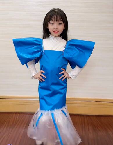 六一环保时装秀服装女童幼儿园手工创意塑料袋公主裙母女走秀衣服