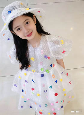 女童环保数字连衣裙手工气泡袋DIY环保服装数字节亲子走秀演出服
