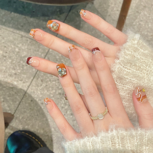 纯手工巧克力格纹光疗穿戴甲层次感气质显白美甲可拆卸假指甲贴片