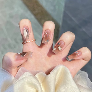 奶油甜心冰透奶茶美甲假指甲成品穿戴甲显白手工贴片高级感可拆卸