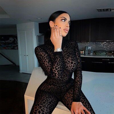 女爆款长袖秋冬性感修身 透视植绒连体裤欧美包臀连体衣辣妹跨境