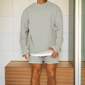 上衣圆领毛边 跑步宽松长袖 肌肉健身运动男训练服卫衣套头短裤 套装